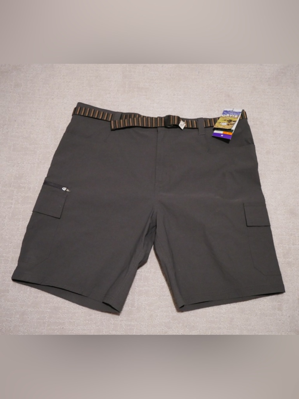 Orvis Men’s Charcoal Cargo Shorts with Striped Webbing Belt